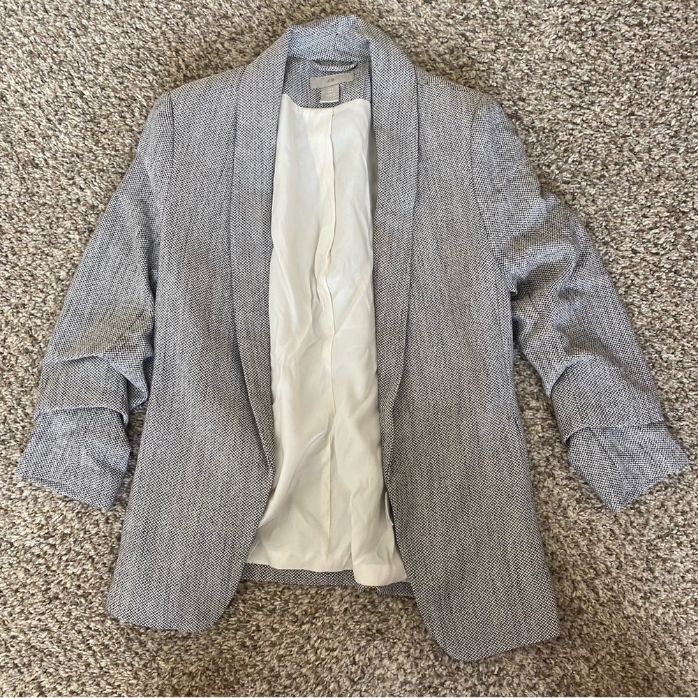 H&M Gray Blazer with Gathered Sleeves